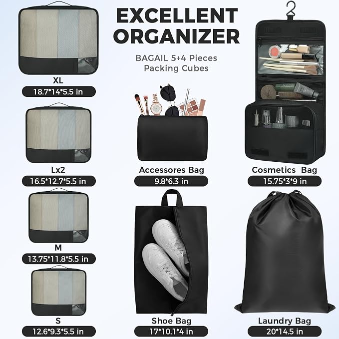 BAGAIL 9 Set Packing Cubes Luggage Packing Organizers - Image 4