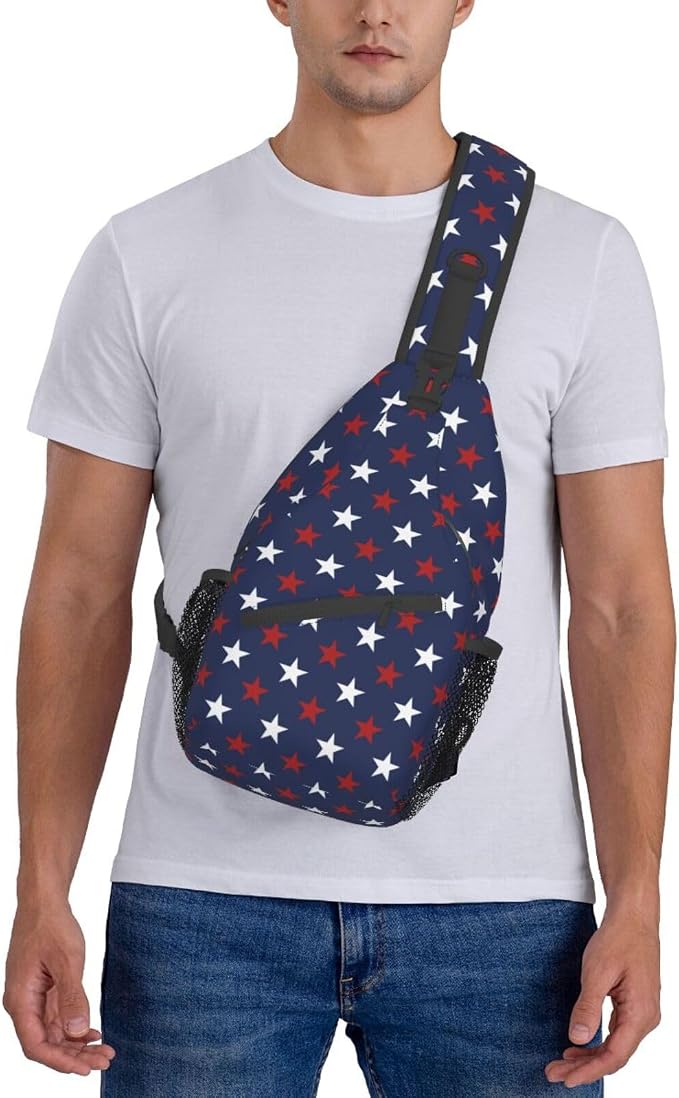 SUPLUCHOM Sling Bag American Flag Red White Star Hiking Daypack Crossbody - Image 6