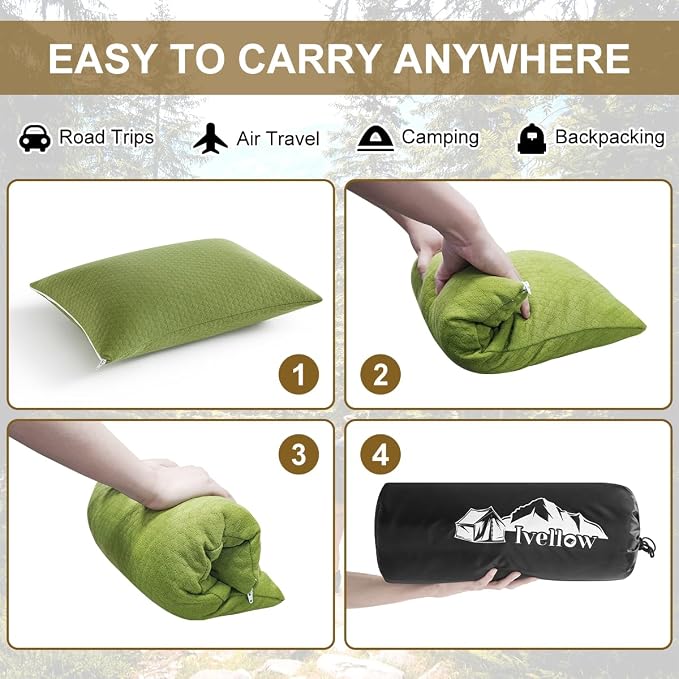 Ivellow Memory Foam Travel Pillow Compressible Camping Pillow - Image 7