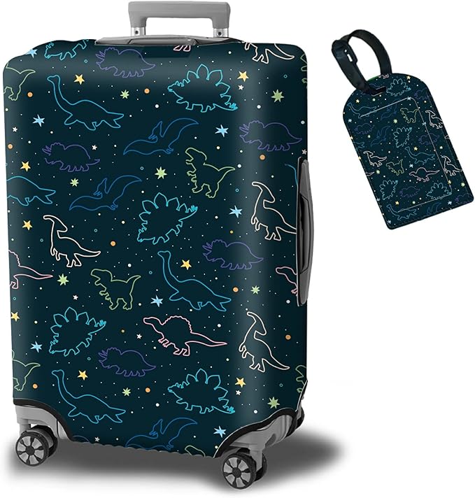 Luggage Cover Suitcase Protector Plus 1 Luggage Tag, Dinosaurs Space Travel by BWEGRHE