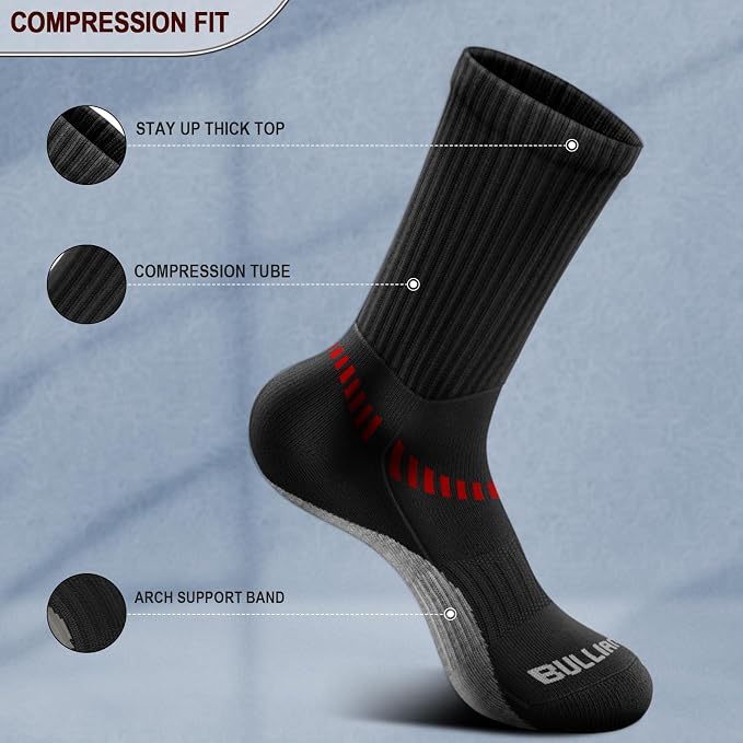 BULLIANT Compression Socks for Men 6Pairs, Athletic Crew Socks Cushioned For - Image 4