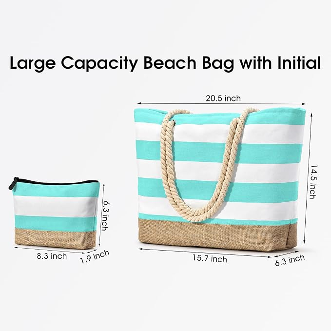 Becokan Beach Bag Initial Beach Tote - Image 3