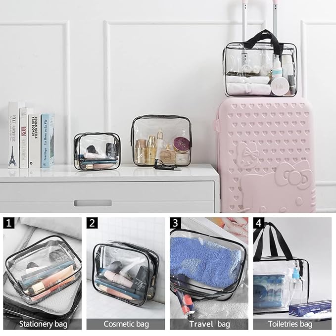 3Pcs Crystal Clear PVC Travel Toiletry Bag Kit - Image 4