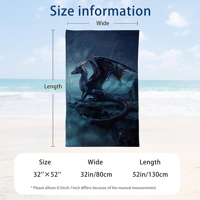 WZOMT Microfiber Dragons Beach Towel, Cool Funny Blue Dragons Standing on The - Image 3