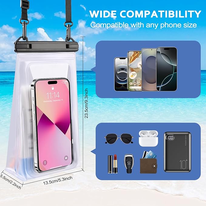 2 Pack Large Waterproof Phone Pouch, IPX8 Double Sealing Floating Waterproof Bag - Image 2