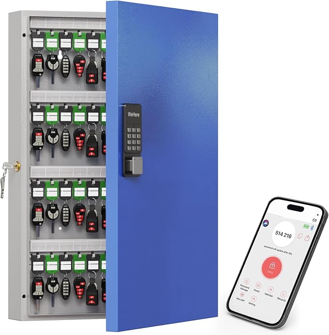 WeHere 96 Key Lock Box Wall Mount, APP Bluetooth/OTP/Wi-Fi Remote/Fixed by WeHereSmartBoxLock