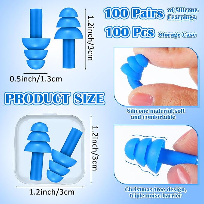 TrelaCo 100 Pairs Ear Plugs Bulk, NRR 29dB Reusable Silicone Ear Plugs - Image 2