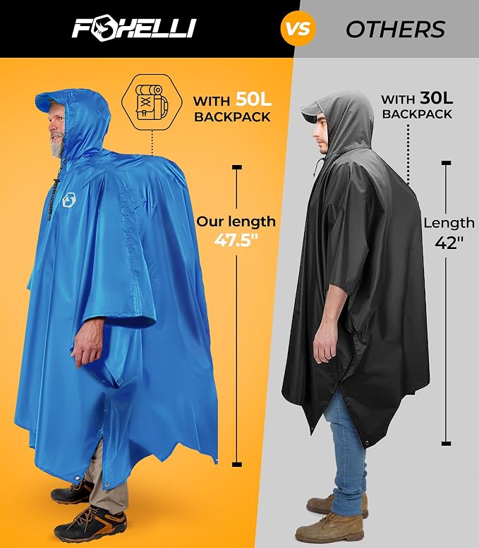 Foxelli Rain Poncho for Adults – Extra Long Reusable Waterproof Raincoat - Image 4