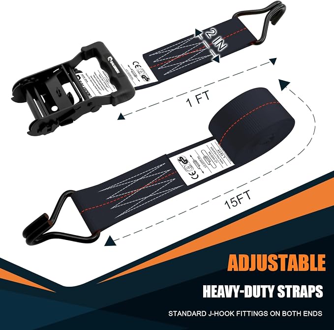 6 Pack 2 inch Ratchet Straps Heavy Duty J Hook 2 in x 15ft - Image 2