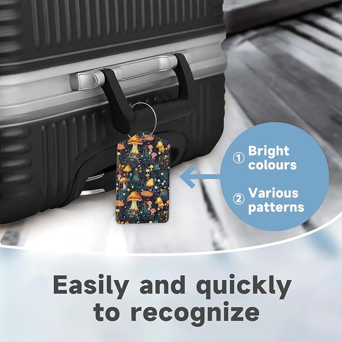 Retro Mushrooms Luggage Tags, 2 Pack Travel Cruise Tags - Image 4