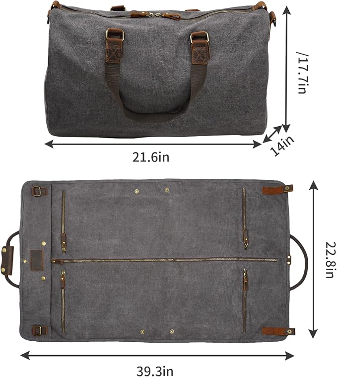 2 in 1 Canvas Leather Suit Luggage Garment Bag - Image 2