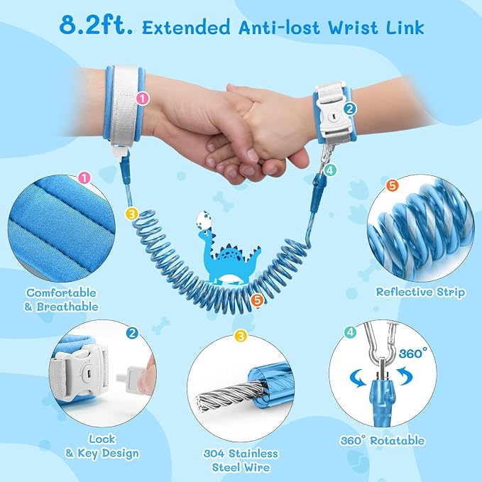 Dr.meter 3 in 1 Toddler Harness Leash + 8.2ft Anti Lost Wrist Link, Cute - Image 5