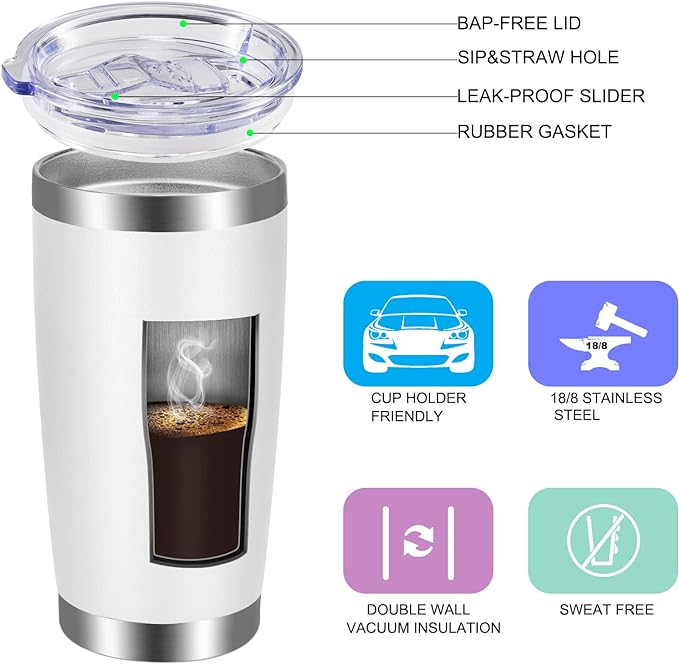 VEGOND 20oz Tumbler with Lid and Straw Stainless Steel Tumbler Cup Bulk Vacuum - Image 2