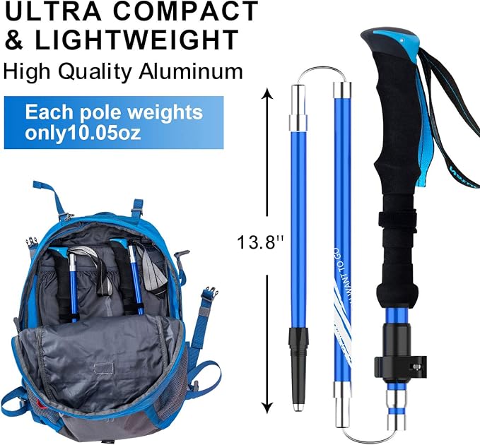 BISINNA Collapsible Trekking Hiking Poles- 2 Pack Folding Aluminum Walking - Image 3