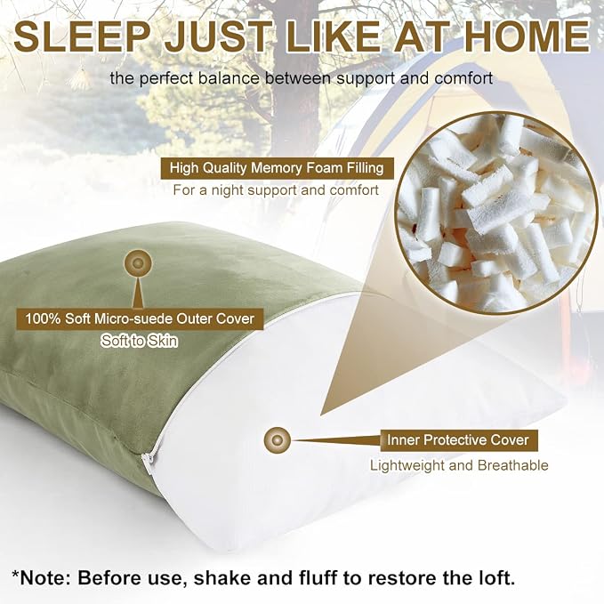 Ivellow Memory Foam Travel Pillow Compressible Camping Pillow - Image 3