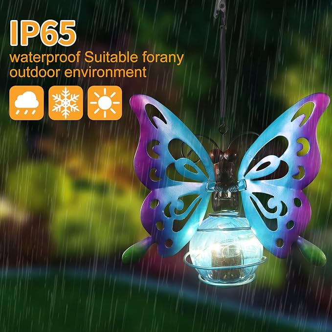 2 Pack Butterfly Solar Outdoor Hanging Lantern Creative Small Sculpture Lights - Image 5