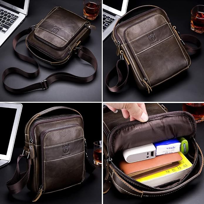 KPYWZER Genuine Leather Shoulder Bag Small Men Messenger Pack Handbag Sling - Image 7