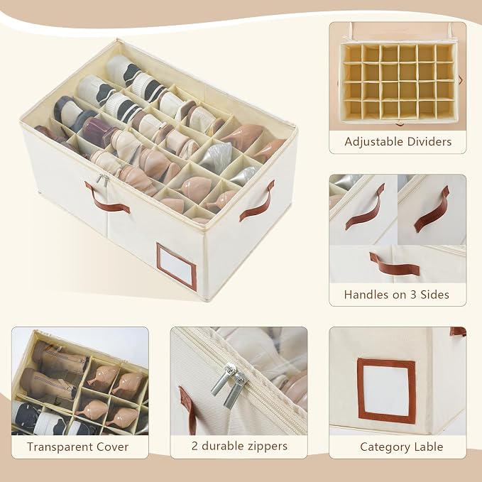 Shoe Organizer for Closet Fit 24 Pairs, Large Foldable Shoe Storage Containers - Image 3