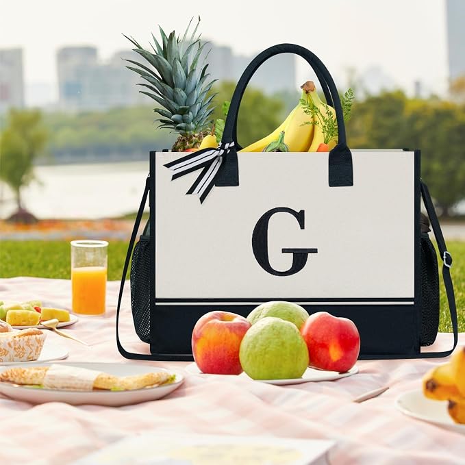 TOPDesign Personalized Initial Canvas Tote Bag, - Image 6