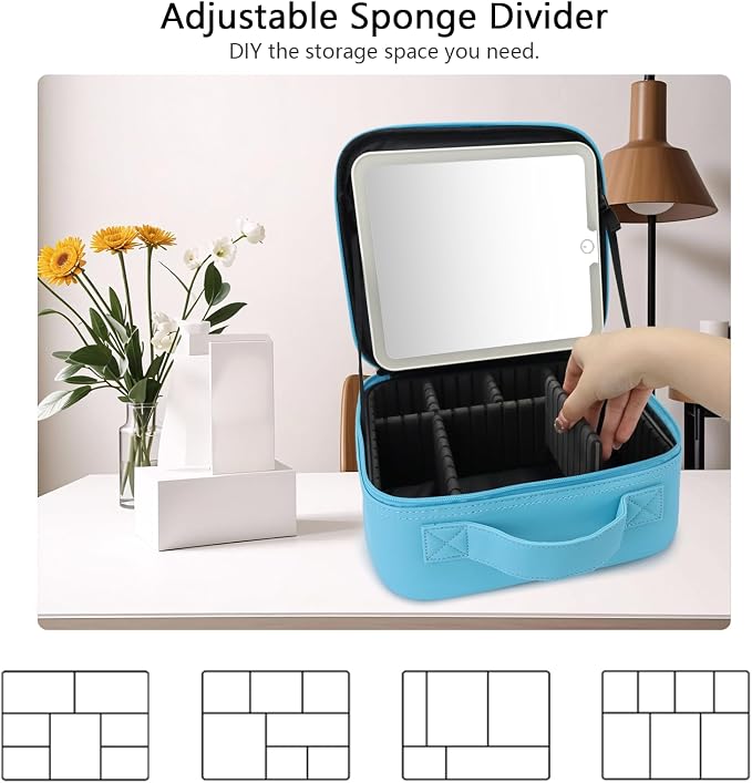 Travel Makeup Bag with LED Mirror Travel Makeup Organizer with 3 Lighted - Image 4