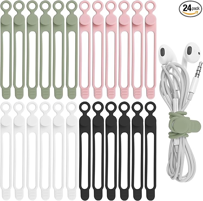 Nearockle 24Pcs Silicone Cable Straps Cord Organizer by ELECTRONICSORGANIZATION