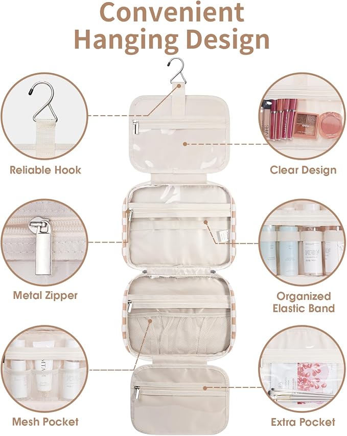 Narwey Hanging Toiletry Bag for Women Travel Makeup Bag Organizer Toiletries - Image 3