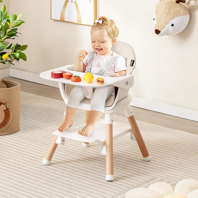 BABY JOY High Chair, 6 in 1 Convertible Wooden Highchair - Image 8