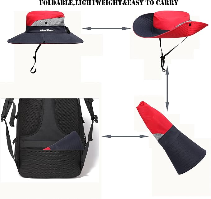 Womens Summer Sun Hat Beach Hat Wide Brim Outdoor UV Protection Hat Foldable - Image 4