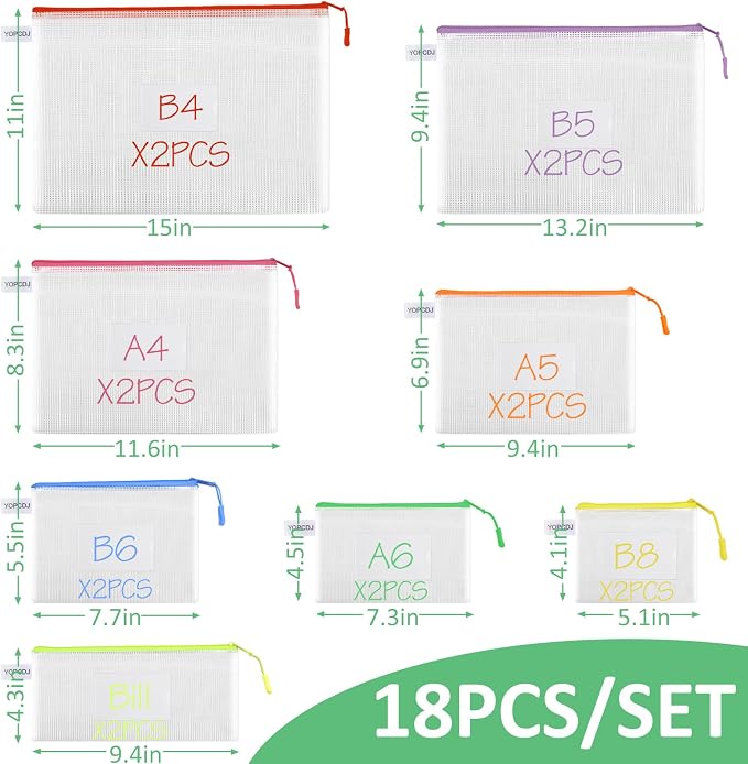 18 Pack 8 Size Mesh Zipper Pouch Bags, Waterproof Zipper Bags - Image 2