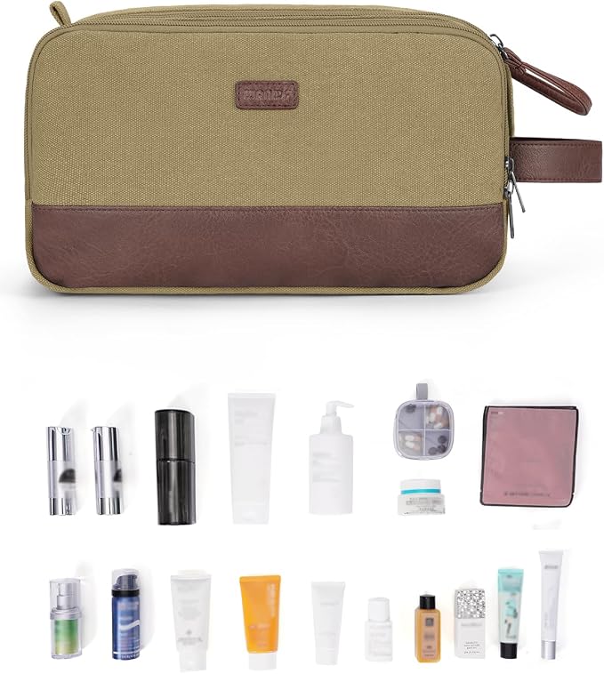 WANDF Toiletry Bag for Men Travel Toiletry Organizer Canvas and Leather Dopp - Image 9