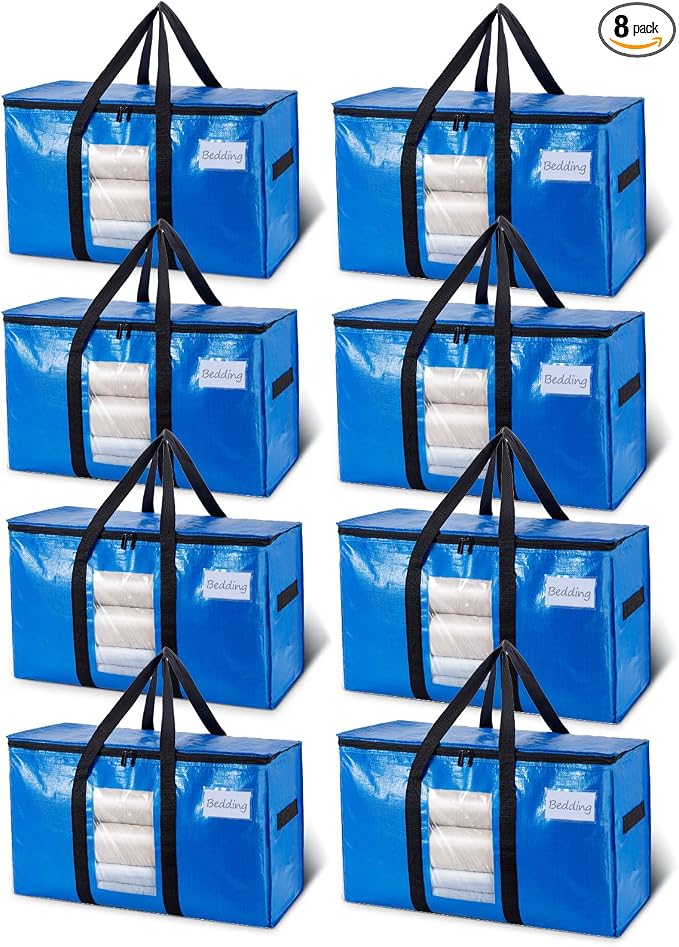 TAILI Extra Large Moving Bags, 8 Pack Blue Heavy Duty Totes by TAILI