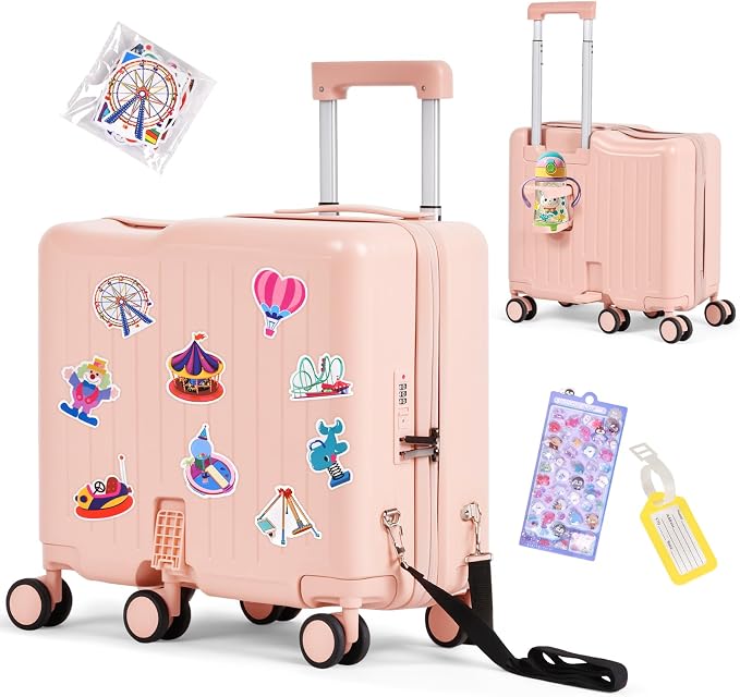 Kids Ride-On Luggage, Foldable Pedal, Hidden Cup Holder & Combination Lock by smilesun