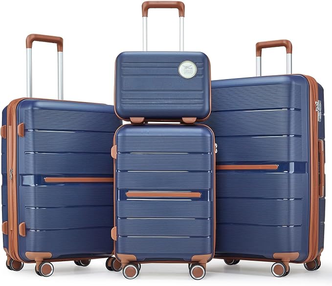4-Piece Luggage Set with Double Spinner Wheels, Expandable Hardside Suitcases by Unknown