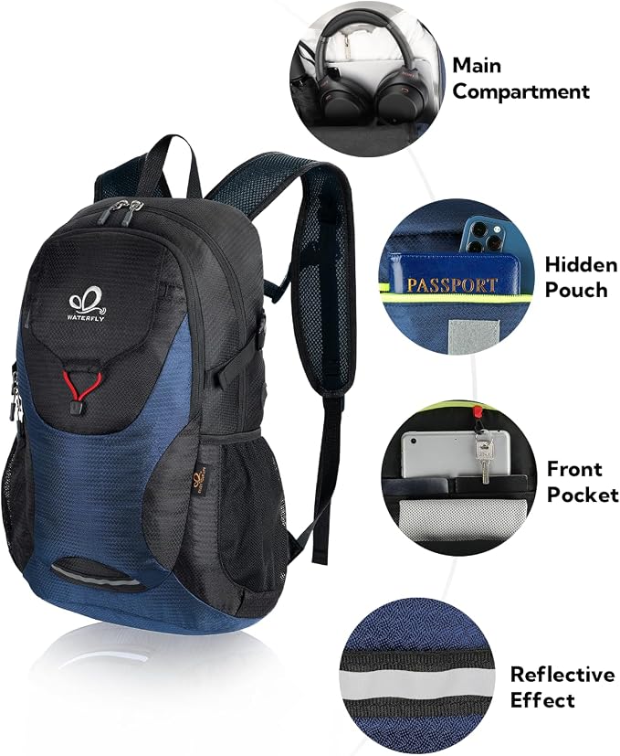 WATERFLY Lightweight Packable Hiking Backpack: 30L Foldable Travel Daypack - Image 3