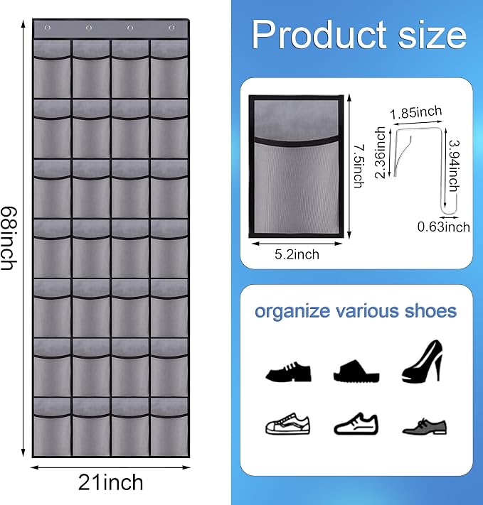 28 Mesh Pockets Hanging Shoe Organizer, Over the Door Shoe Organizer，Closet - Image 2