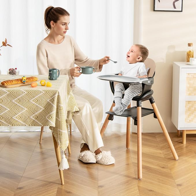 BABY JOY Baby High Chair, 6 in 1 Convertible Wooden High Chair - Image 8