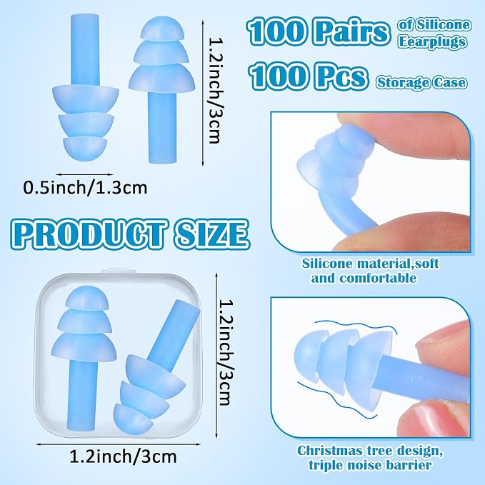 TrelaCo 100 Pairs Ear Plugs Bulk, NRR 29dB Reusable Silicone Ear Plugs - Image 2