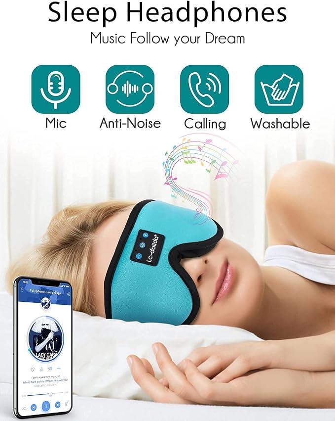 LC-dolida Sleep Headphones, Sleep Mask Bluetooth Wireless Music Eye Mask - Image 4