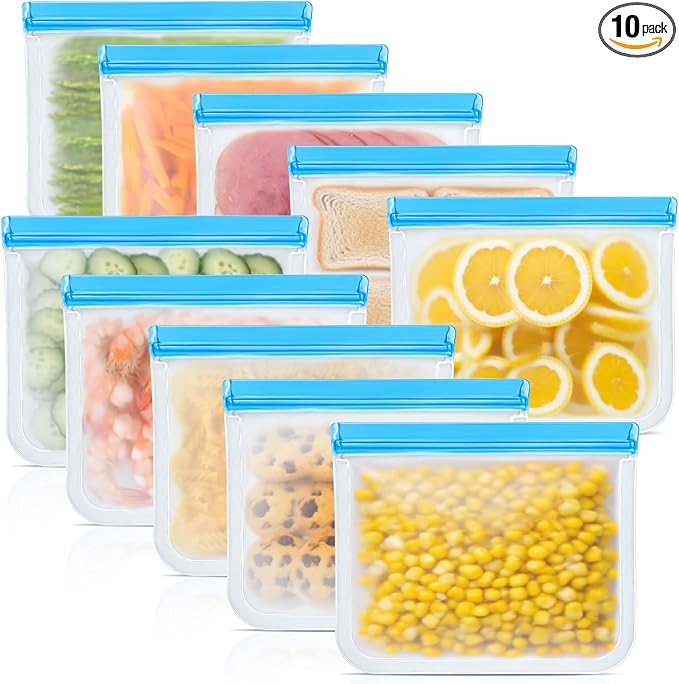 10 Pack Reusable Storage Bags, Dishwasher Safe Reusable Food Storage Bags by Unknown