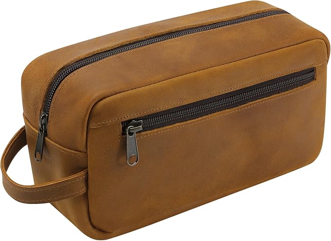 Ringsun Genuine Leather Toiletry Bag, Hanging Makeup Bag by RINGSUN