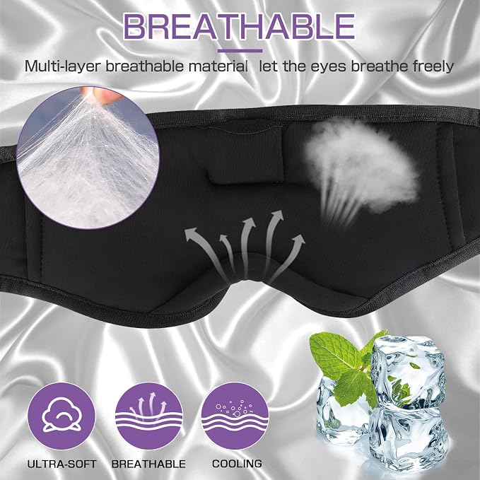 LC-dolida Sleep Headphones, Silk Sleep Mask Bluetooth Wireless Music Eye Mask - Image 2