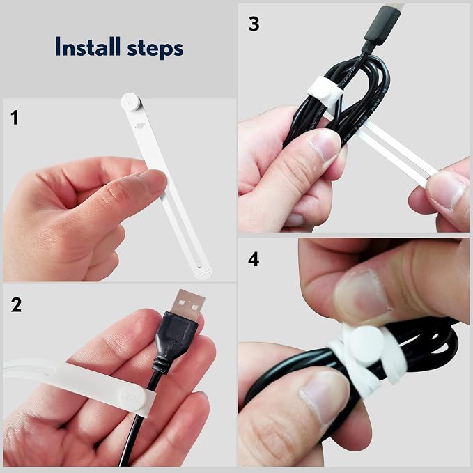 PZOZ Reusable Cable Ties, Elastic Silicone Cord Organizer Straps Keeper - Image 3