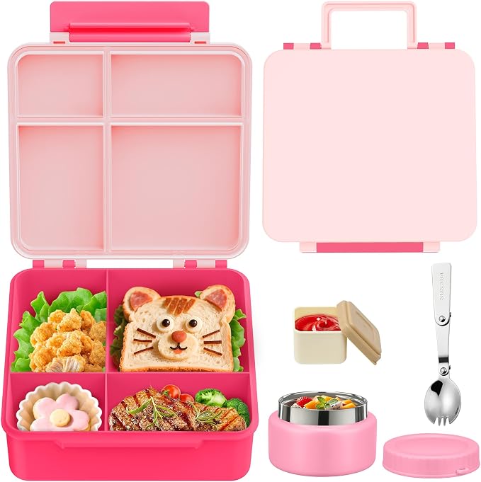 Kids Bento Lunch Box with 8oz Soup Thermo, Kids Leakproof Lunch Food Containers by Aimsnk