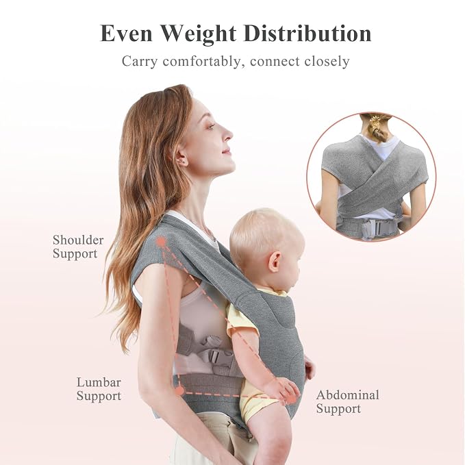 Newborn Carrier, Cozy Baby Carrier, Ergonomic Cross-Back Wrap, Hands-Free - Image 6