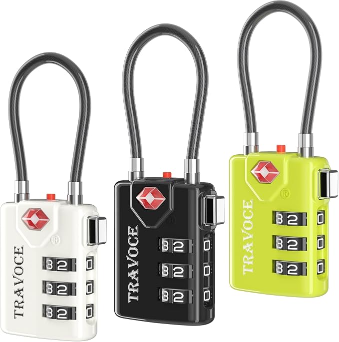 Search Alert TSA Approved Travel Combination Luggage Cable Locks by TRAVOCE