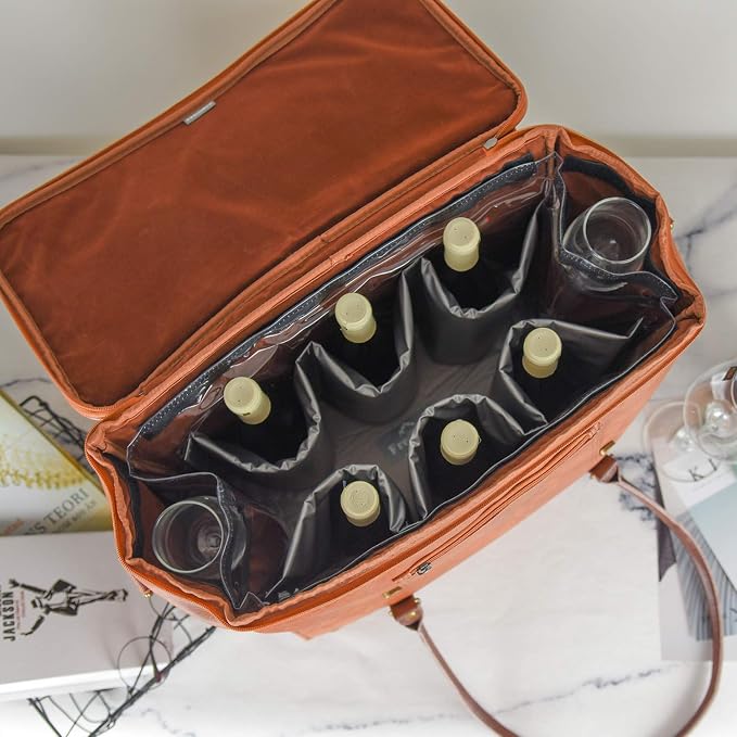 Freshore® 6 Wine Bottles Carrier Leather Bag - Image 3
