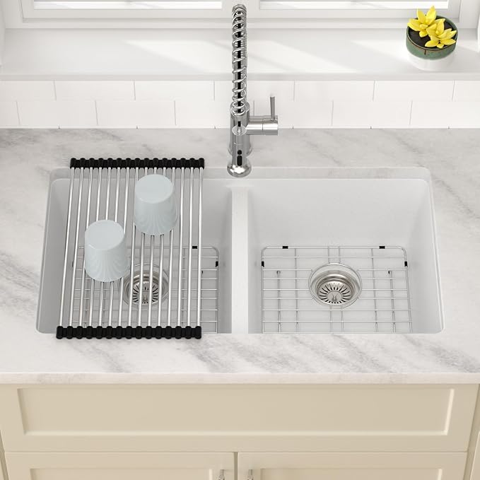 Dcolora 33 Inch Double Bowl Undermount Kitchen Sink White Deep Double Basin - Image 2