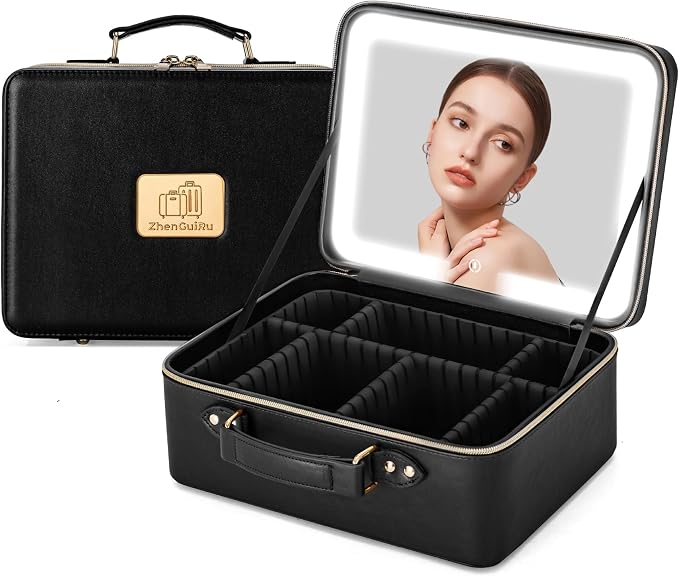 Makeup Bag with LED Mirror & Magnifier, Large Cosmetic Organizer Travel Makeup by Unknown