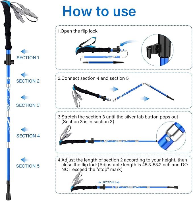 BISINNA Collapsible Trekking Hiking Poles- 2 Pack Folding Aluminum Walking - Image 5