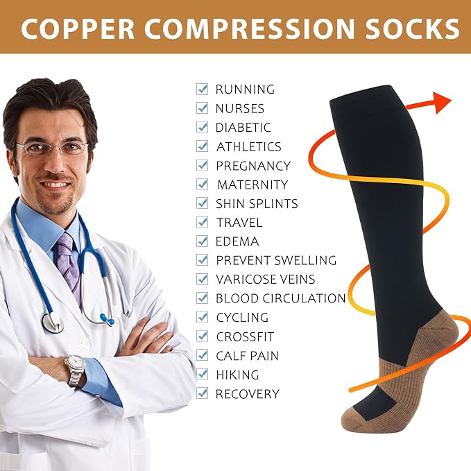 Compression Socks for Women Men Circulation Knee High 8 Pairs for Nurses - Image 2